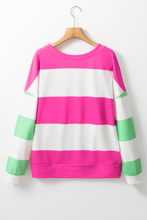 Colorblock Striped Drop Shoulder Long Sleeve Top